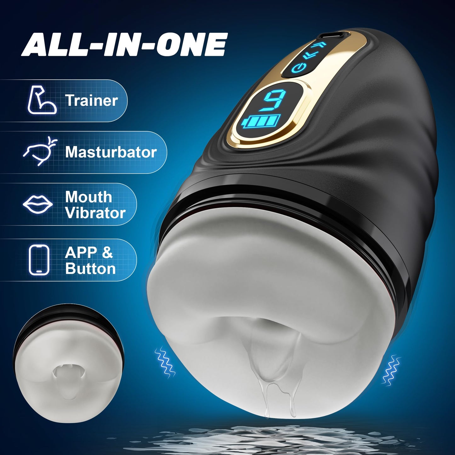 SYDOWARDAL Male Sex Toys for Men - Male Masturbator Vibrator Penis Pump Trainer APP Control, Mouth-Wrapped Penis Vibrator Adult Toys with Heating Rod, LCD, Pocket Pussy Stroker Adult Sex Toys & Games