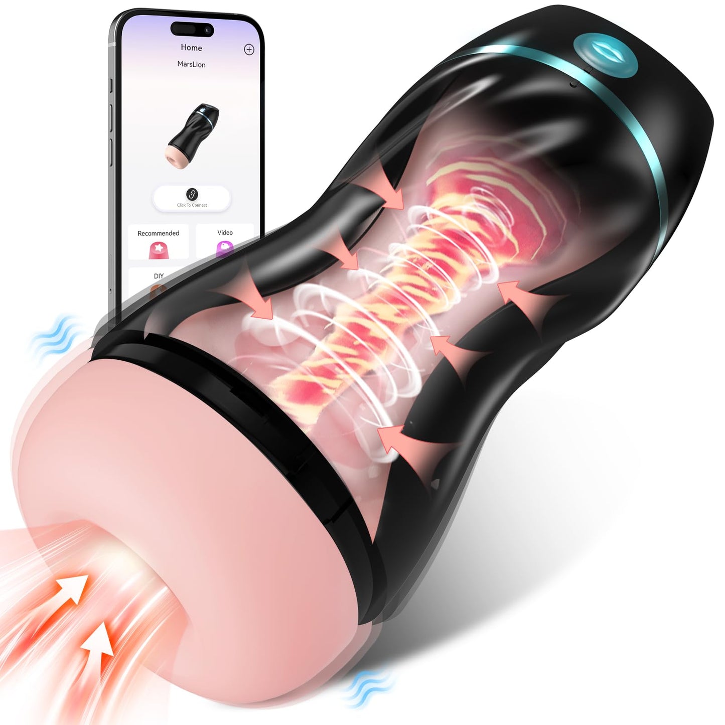 EINSEO Automatic Sucking Male Masturbators - Upgraded 7 Vibration & Suction Hands Free Pocket Pussy Male Stroker with 3D Realistic Textured, Blowjob Toy Mens Adult Male Sex Toys for Men (Black)