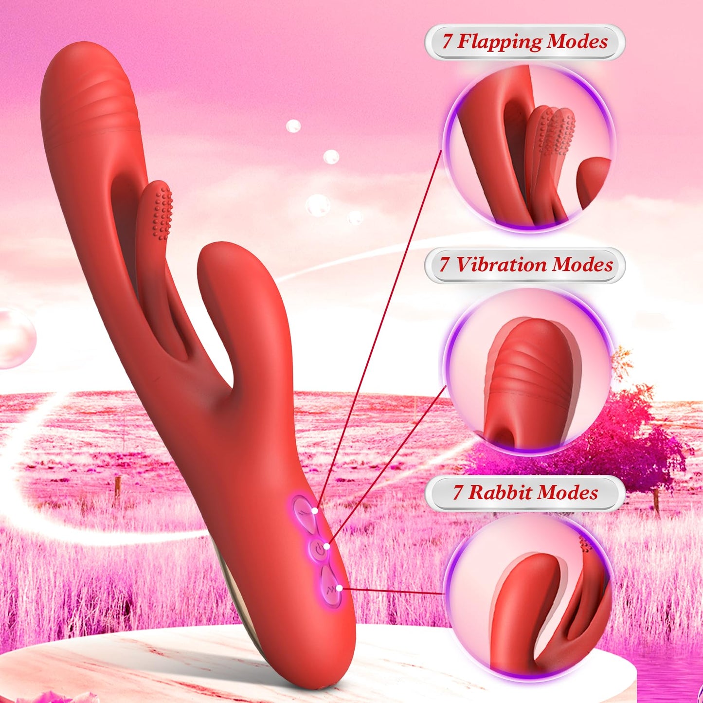 Vibrator Dildo Rabbit Sex Toys -LOVENOTE G Spot Vibrator Massager for Women Clitoral Nipple Stimulation, 3 in 1 Sex Toys with 14 Vibration & 7 Tongue Licking Flapping, Adult Sex Toys, Aurieel