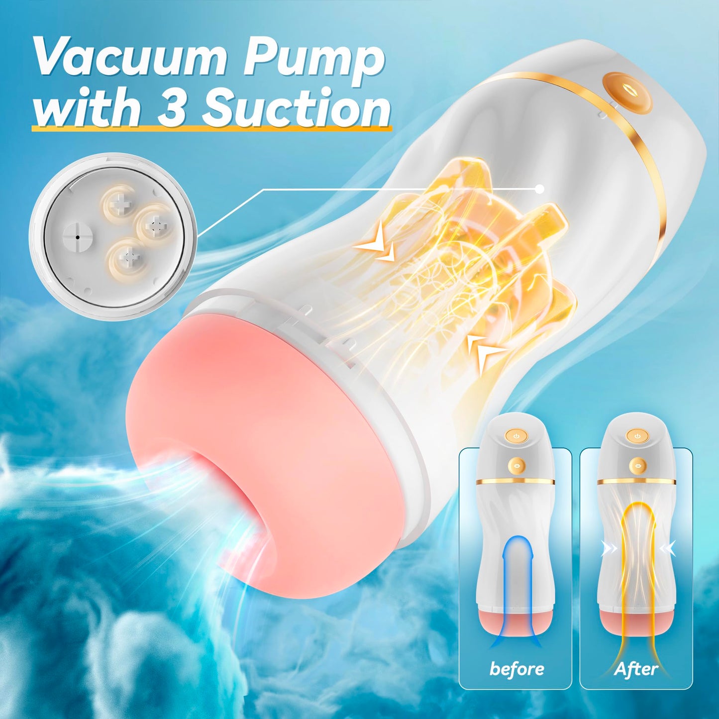 EINSEO Automatic Sucking Male Masturbators - Upgraded 7 Vibration & Suction Hands Free Pocket Pussy Male Stroker with 3D Realistic Textured, Blowjob Toy Mens Adult Male Sex Toys for Men (Black)