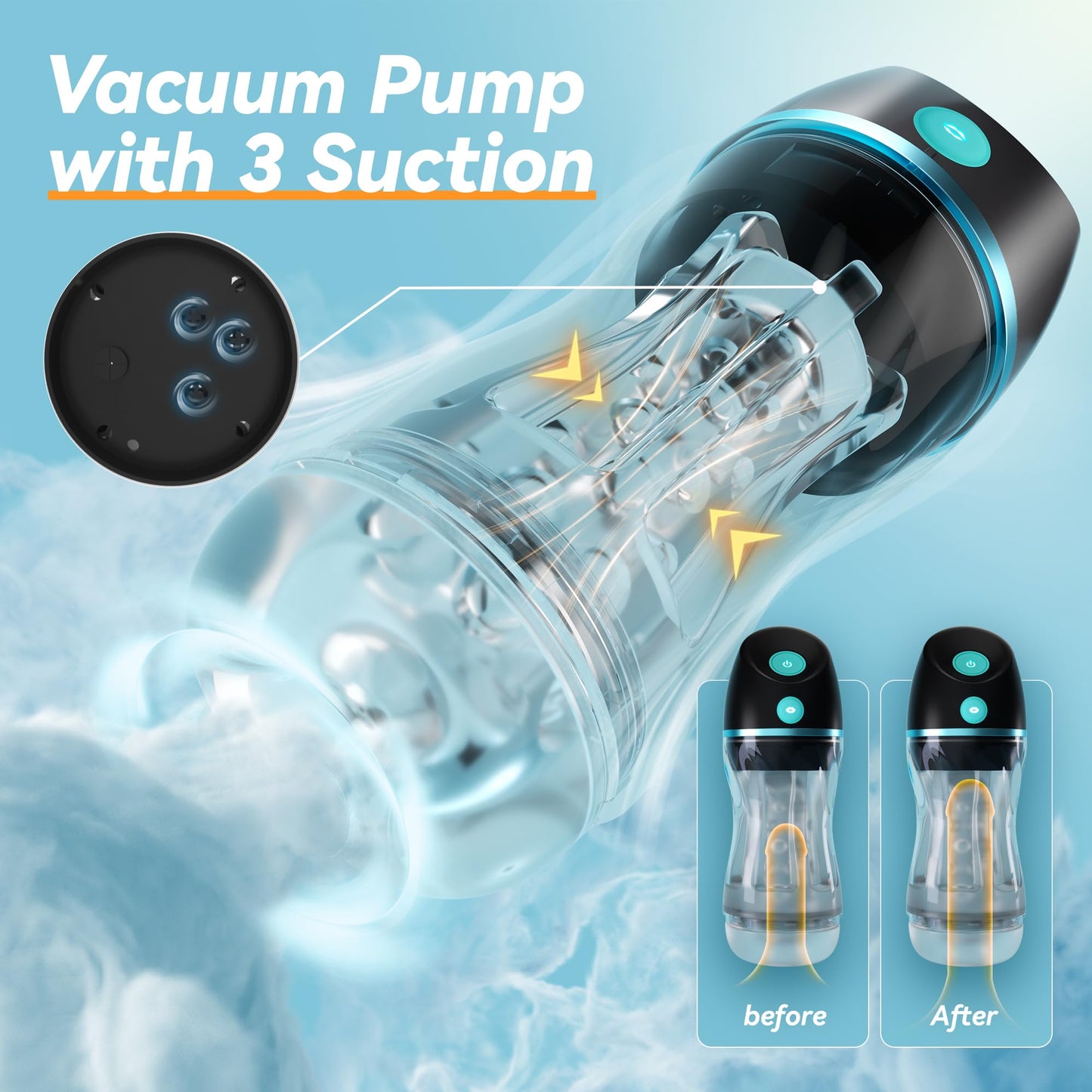 EINSEO Automatic Sucking Male Masturbators - Upgraded 7 Vibration & Suction Hands Free Pocket Pussy Male Stroker with 3D Realistic Textured, Blowjob Toy Mens Adult Male Sex Toys for Men (Black)