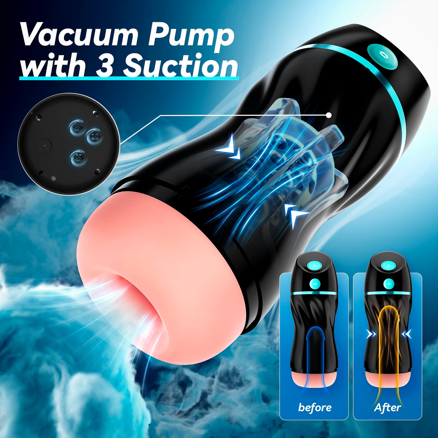 EINSEO Automatic Sucking Male Masturbators - Upgraded 7 Vibration & Suction Hands Free Pocket Pussy Male Stroker with 3D Realistic Textured, Blowjob Toy Mens Adult Male Sex Toys for Men (Black)