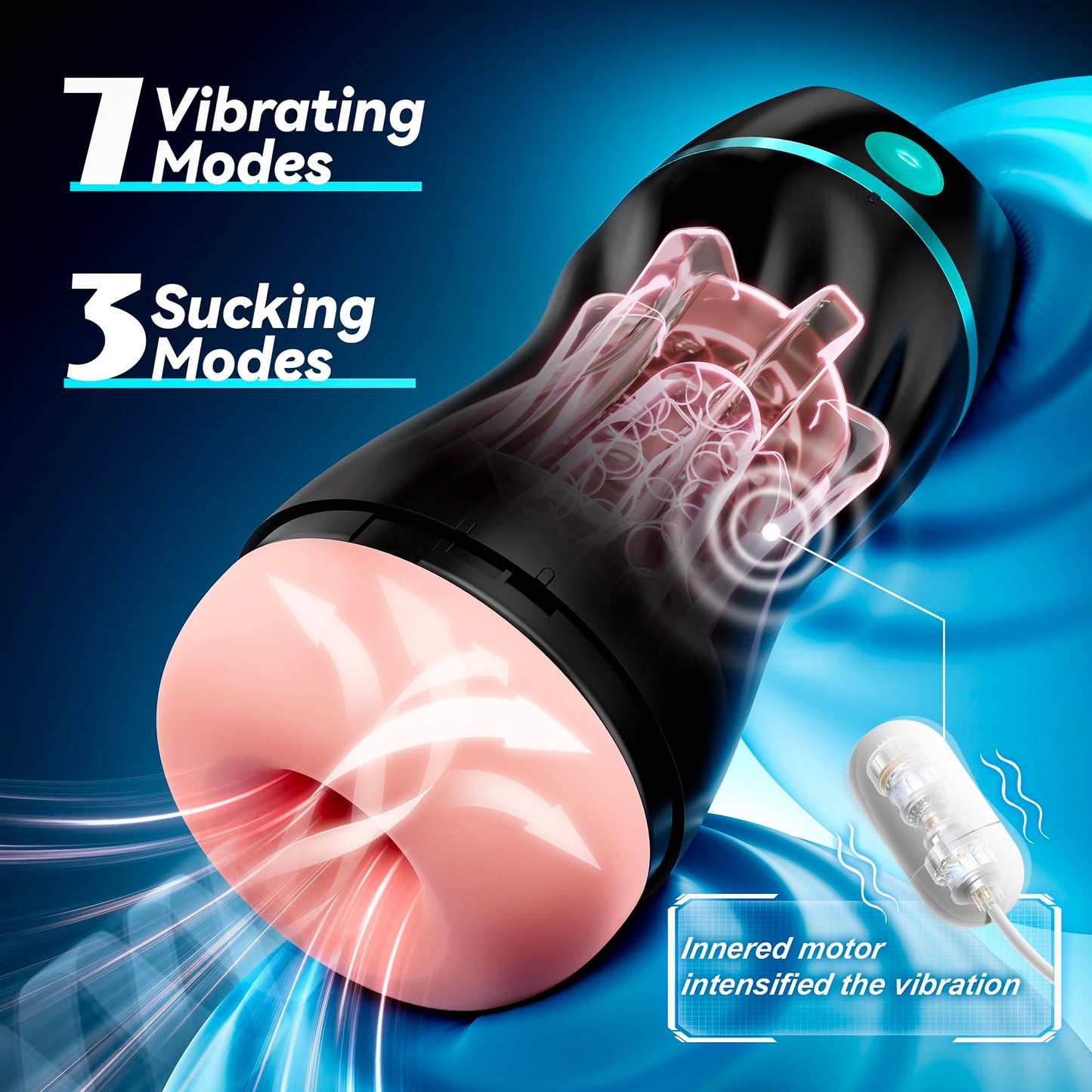 EINSEO Automatic Sucking Male Masturbators - Upgraded 7 Vibration & Suction Hands Free Pocket Pussy Male Stroker with 3D Realistic Textured, Blowjob Toy Mens Adult Male Sex Toys for Men (Black)