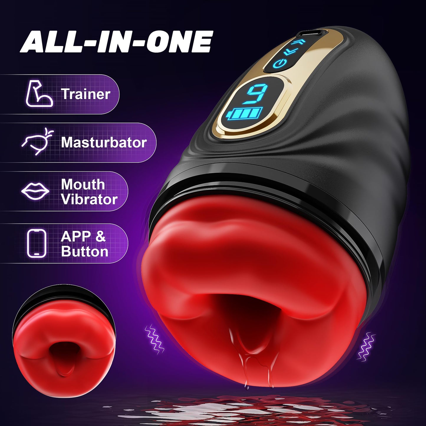 SYDOWARDAL Male Sex Toys for Men - Male Masturbator Vibrator Penis Pump Trainer APP Control, Mouth-Wrapped Penis Vibrator Adult Toys with Heating Rod, LCD, Pocket Pussy Stroker Adult Sex Toys & Games