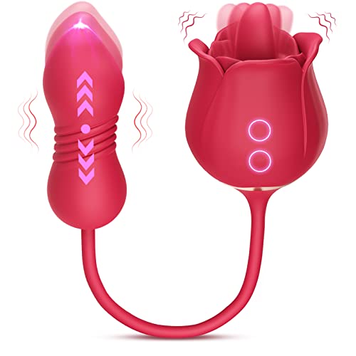 MOOLIGIRL Rose Sex Toys Dildo Vibrator - 3in1 Adult Toys Sex Stimulator for Women with 9 Tongue Licking & Thrusting G Spot Vibrators, Adult Anal Sex Toy Clitoral Nipple Licker for Woman Man Couples