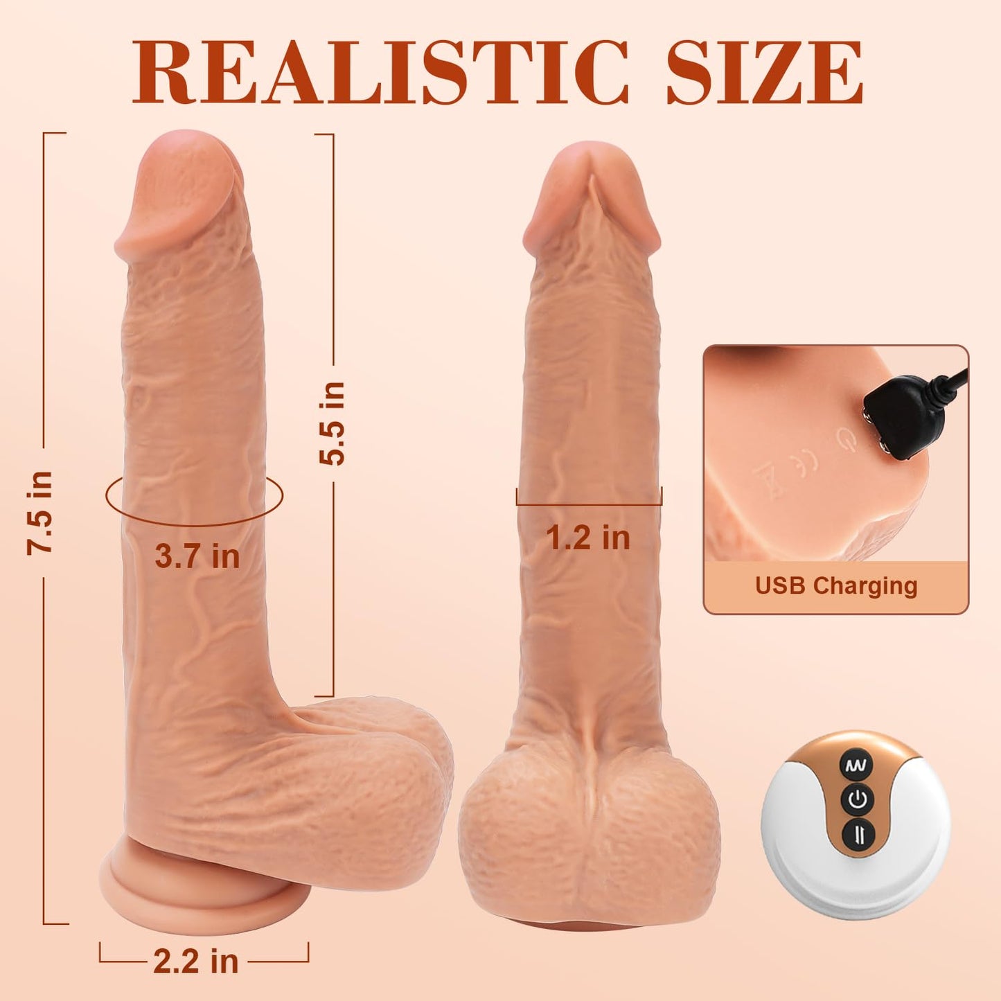 LOVENOTE Thrusting Vibrating Dildo for Women Realistic Suction Cup Dildo for G Spot Clitoral Anal Stimulation, Remote Control Dildo with 5 Thrusts 7 Vibrations, Silicone Adult Sex Toys for Woman Men