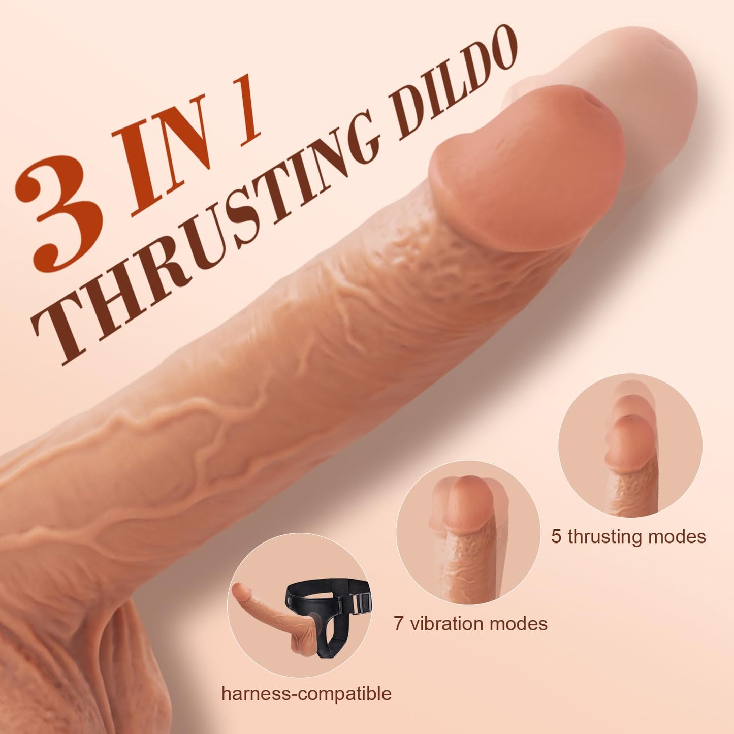 LOVENOTE Thrusting Vibrating Dildo for Women Realistic Suction Cup Dildo for G Spot Clitoral Anal Stimulation, Remote Control Dildo with 5 Thrusts 7 Vibrations, Silicone Adult Sex Toys for Woman Men