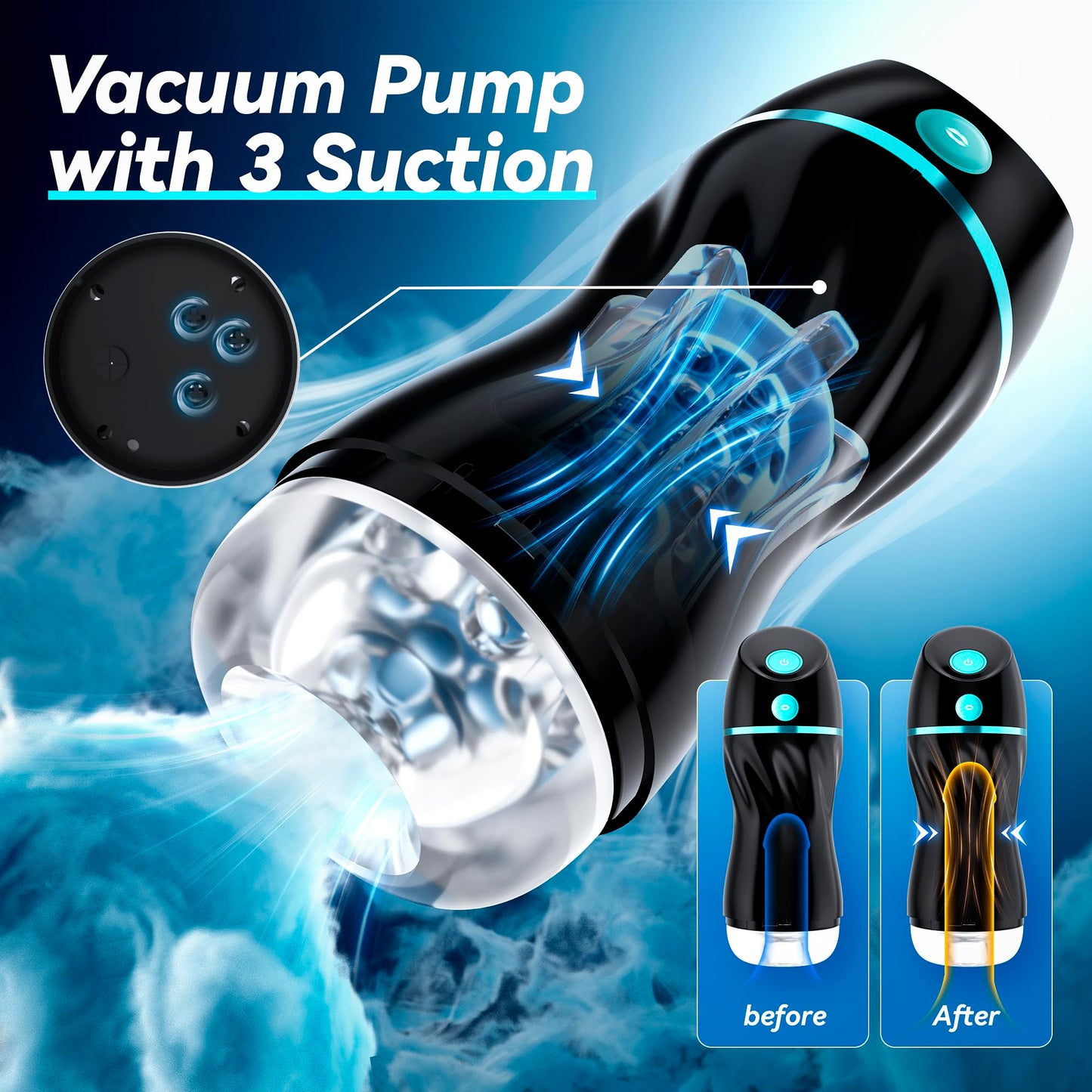 EINSEO Automatic Sucking Male Masturbators - Upgraded 7 Vibration & Suction Hands Free Pocket Pussy Male Stroker with 3D Realistic Textured, Blowjob Toy Mens Adult Male Sex Toys for Men (Black)